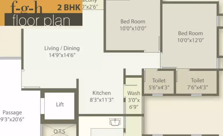 Darshanam Avenue 2BHK F,G,H Floor Plan