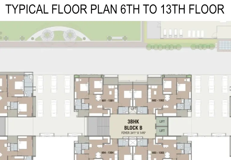 DARSHANAM GRAND - TYPICAL FLOOR PLAN 6th TO 13TH FLOOR