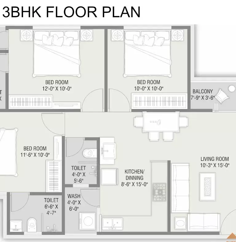 DARSHANAM HYDE PARK - 3BHK FLOOR PLAN