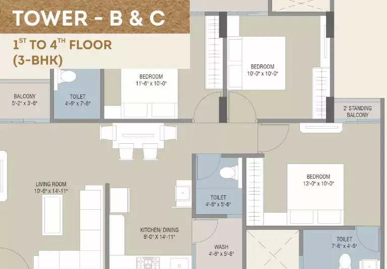 Darshanam Seltosa - Tower - B & C - 1st to 4th Floor (3-BHK)