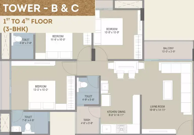 Darshanam Seltosa - Tower - B & C - 1st to 4th Floor (3-BHK)