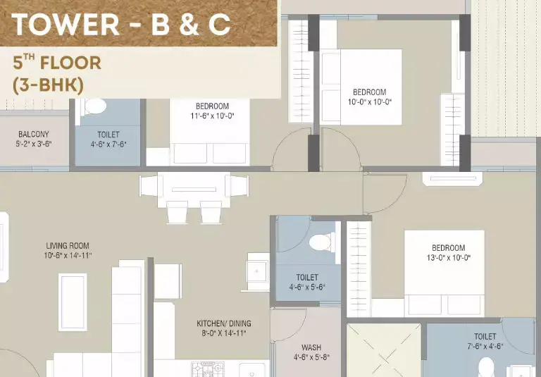 Darshanam Seltosa - Tower - B & C - 5th Floor (3-BHK)