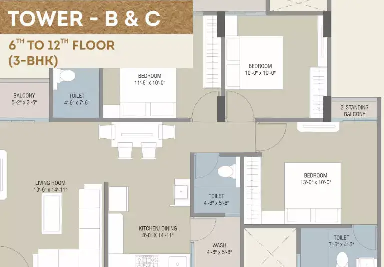 Darshanam Seltosa - Tower - B & C - 6th to 12th Floor (3-BHK)