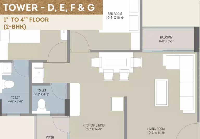 Darshanam Seltosa - Tower - D, E, F & G - 1st to 4th Floor (2-BHK)