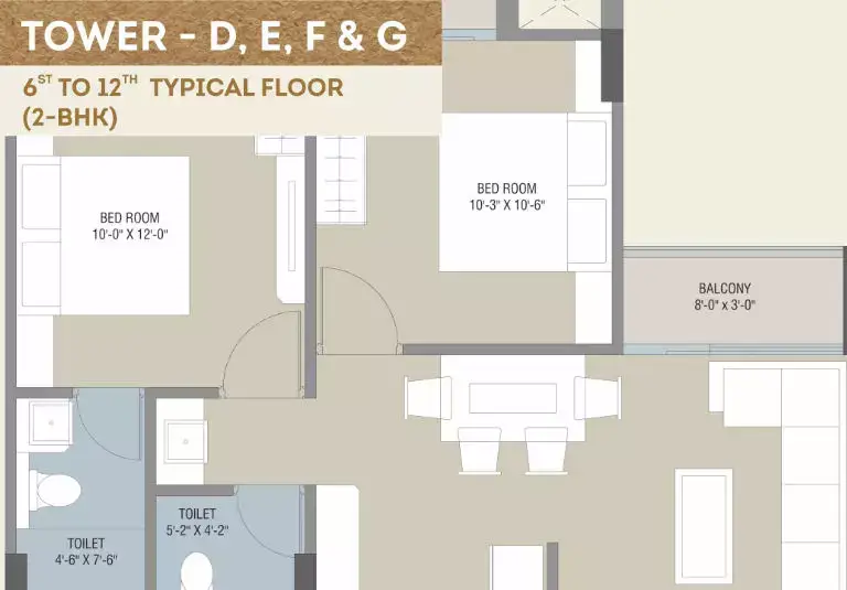 Darshanam Seltosa - Tower - D, E, F & G - 6th to 12th Floor (2-BHK)
