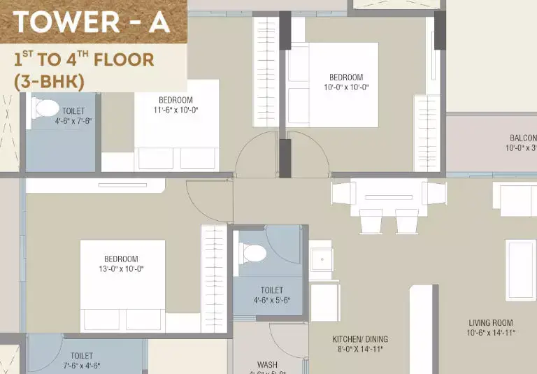 Darshanam Seltosa - Tower - A - 1st to 4th Floor (3-BHK)