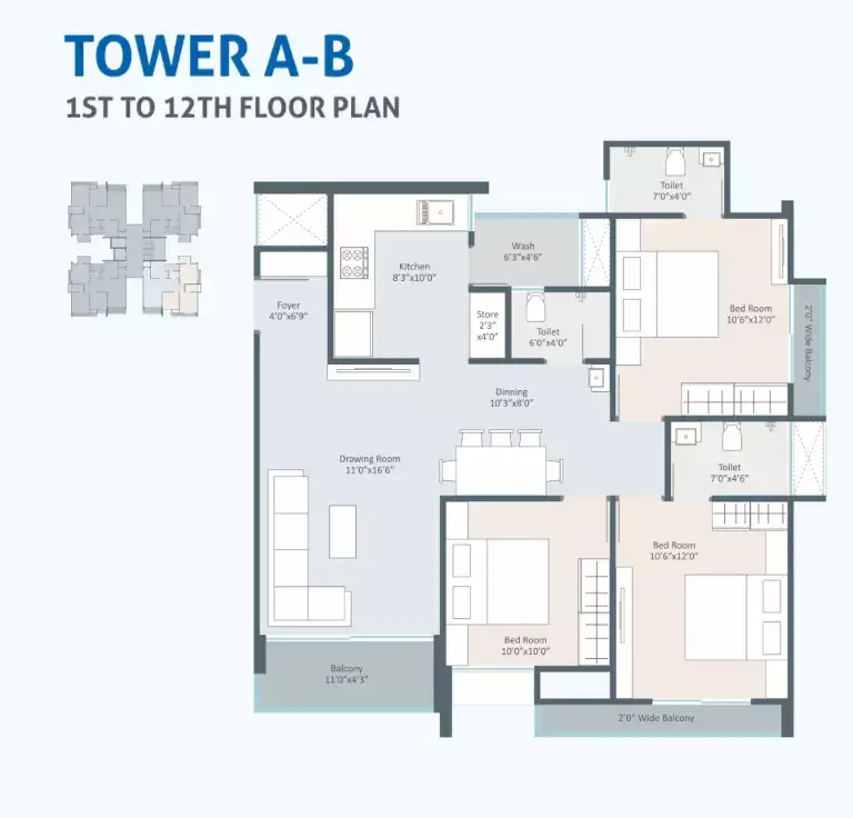 DARSHANAM SKYDECK - TOWER A, B - 1ST TO 12TH FLOOR PLAN