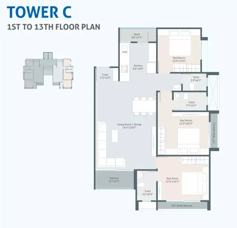 DARSHANAM SKYDECK - TOWER C - 1ST TO 13TH FLOOR PLAN