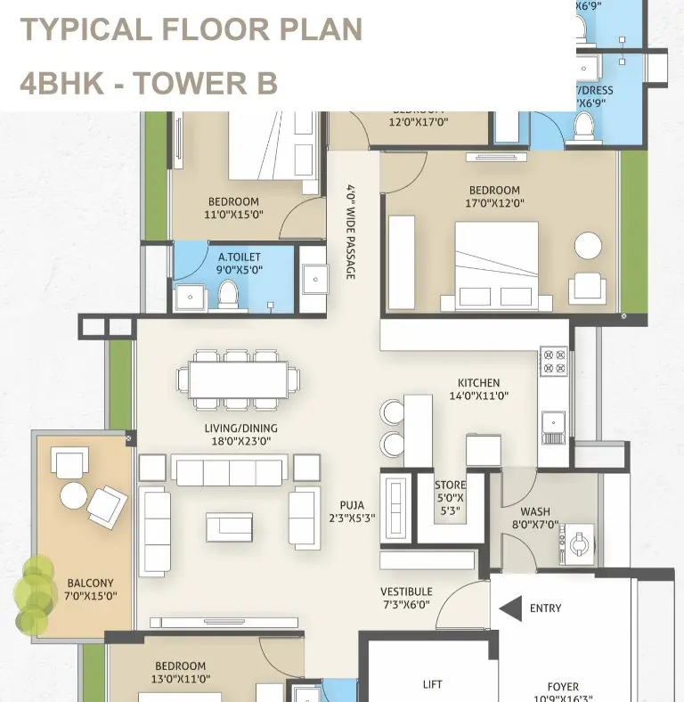 DARSHANAM SPINEL STONE - TYPICAL FLOOR PLAN - 4BHK - TOWER B