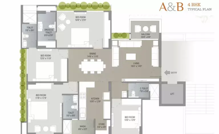 Darshanam Splendora-II - A & B 4BHK Typical Plan