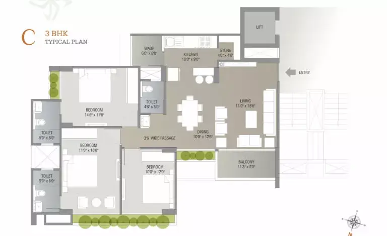 Darshanam Splendora-II - C 3BHK Typical Plan