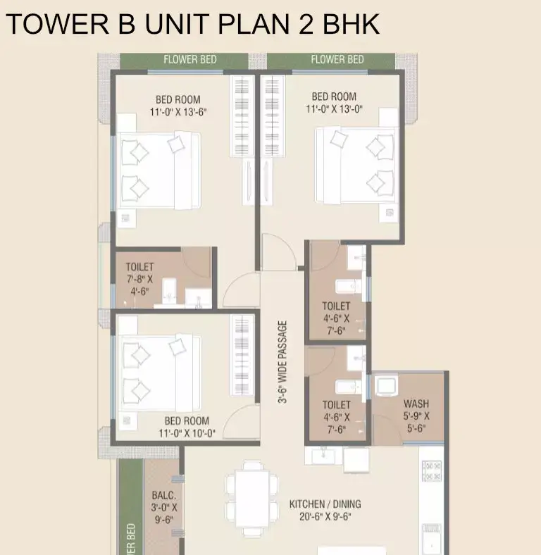 DARSHANAM TWIN TOWER - TOWER B UNIT PLAN 2 BHK