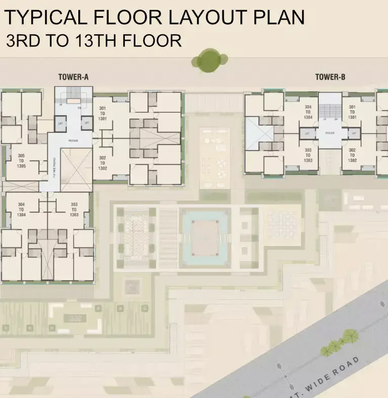 DARSHANAM TWIN TOWER - TYPICAL FLOOR LAYOUT PLAN 3RD TO 13TH FLOOR