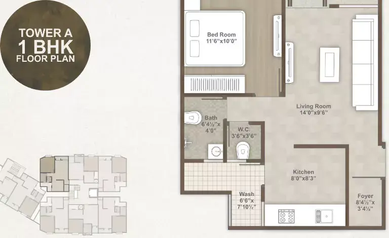 Darshanam Vista - Tower A - 1 BHK Floor Paln