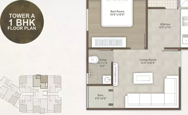 Darshanam Vista - Tower A - 1 BHK Floor Paln