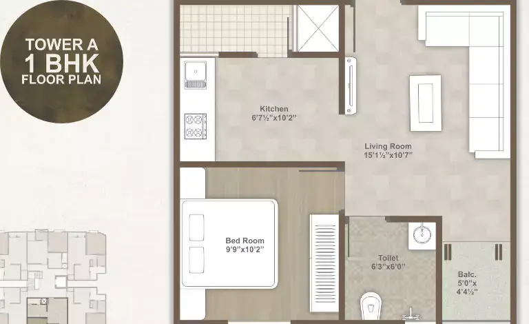 Darshanam Vista - Tower A - 1 BHK Floor Paln