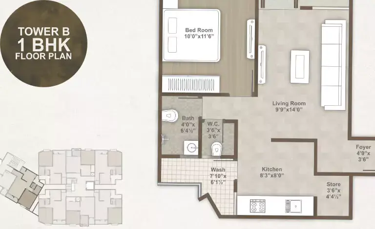 Darshanam Vista - Tower B - 1 BHK Floor Paln